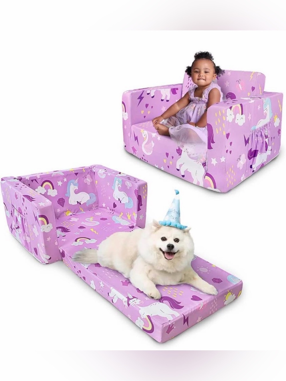 2-in-1 Kids Couch, Convertible Sofa to Lounger for Toddlers